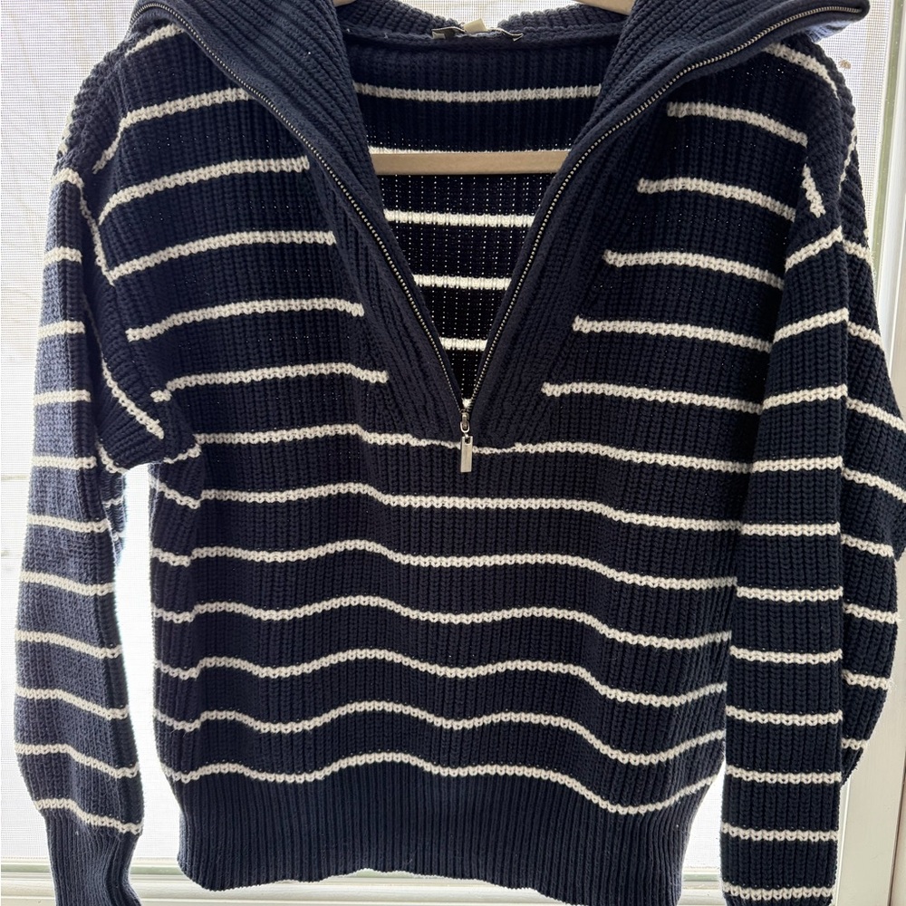 Z Supply Women’s  Navy and White 1/4 Zip Sweater